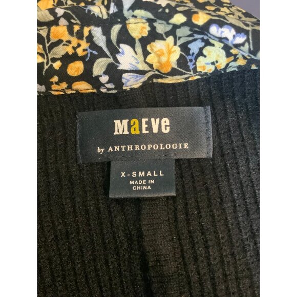 Maeve Anthropologie Black Cable Knit Floral Collar Twofer Sweater, Size XS - Picture 10 of 11